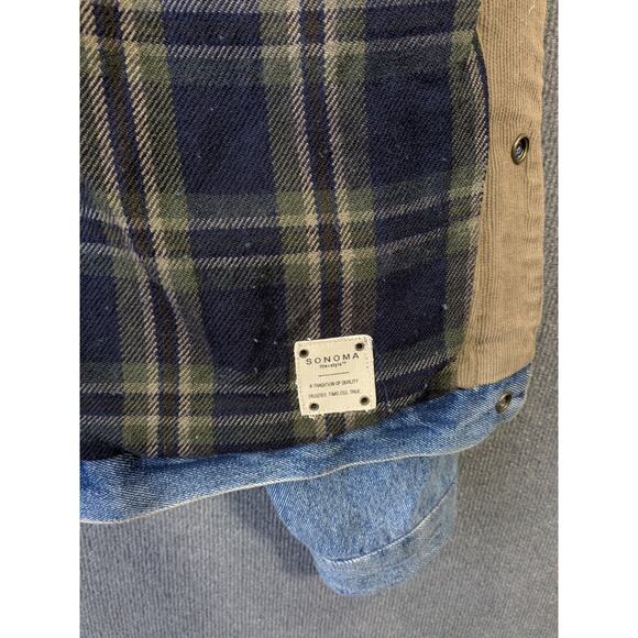 VTG Sonoma Chore Jacket Mens XL Denim Barn Coat Corduroy Collar Flannel Lined - Picture 3 of 13